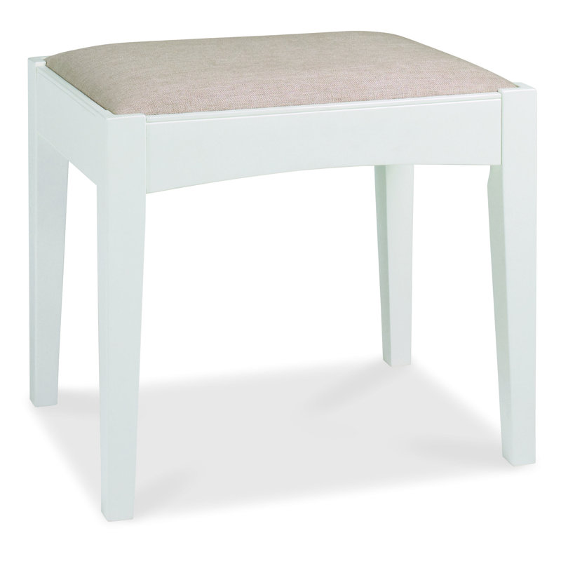 Ziggy Solid Wood Accent Stool, White, Linen