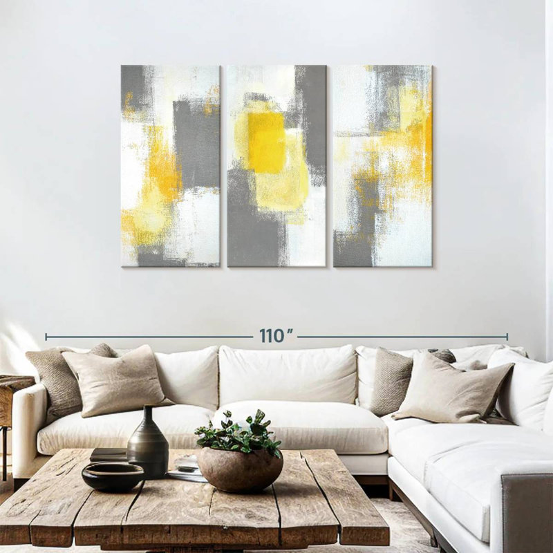 Pop Of Yellow Abstract V Multi Piece Canvas Print, 48" H x 74" W x 1.25" D