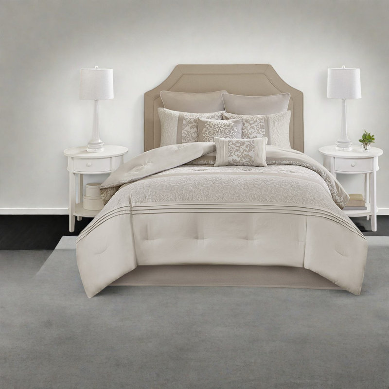 Elegant Embroidered 8-piece Bedding Set, Soft Polyester, Transitional Style For Home