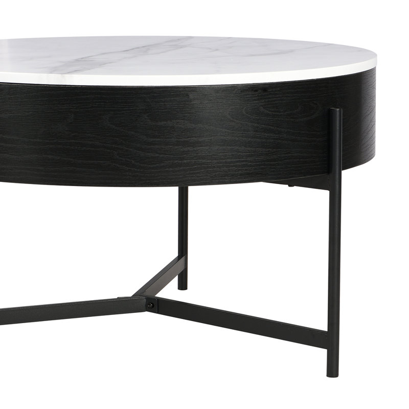 Table basse à plateau relevable moderne avec rangement et 3 repose-pieds blanc et noir, Noir