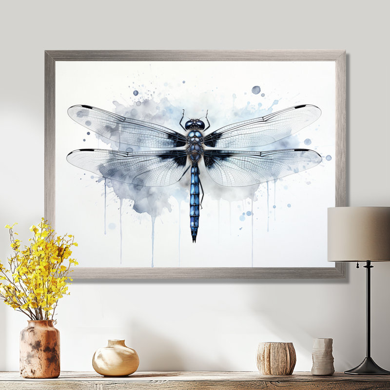 Libellule élégance I - Art mural libellule, H 12 po x l 20 po x P 1 po, Cadre simple argenté