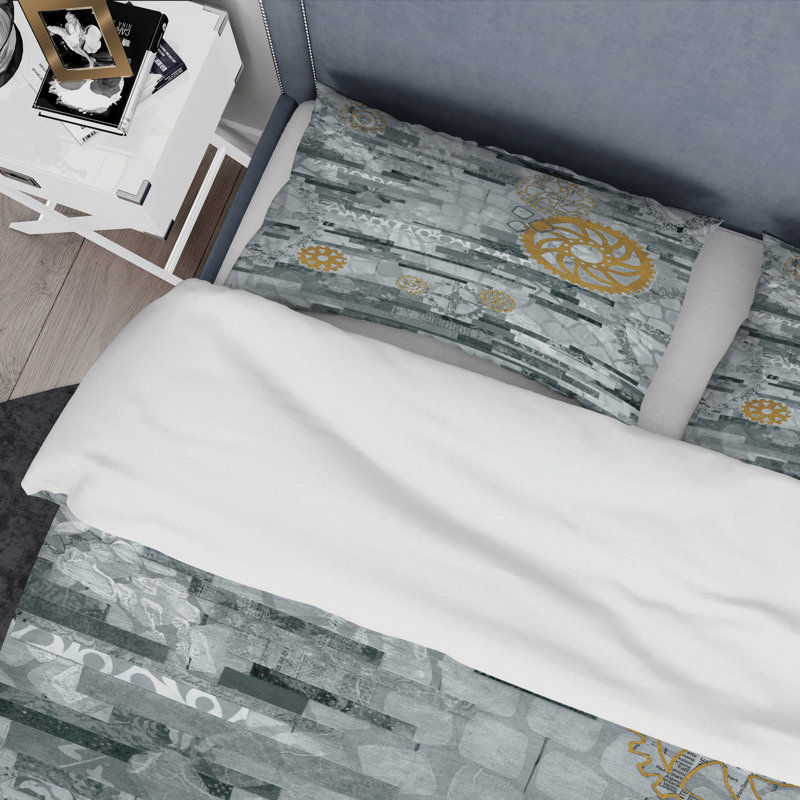 Modern Gold Timetable II - Glam Duvet Cover Set - Microfiber Polyester, Twin Duvet Cover + 1 Sham