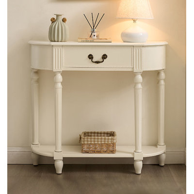 Table d'entrée européenne rétro en bois massif, console de rangement à bord perlé à double colonne avec pieds cannelés et colonne mince pour un vestibule étroit