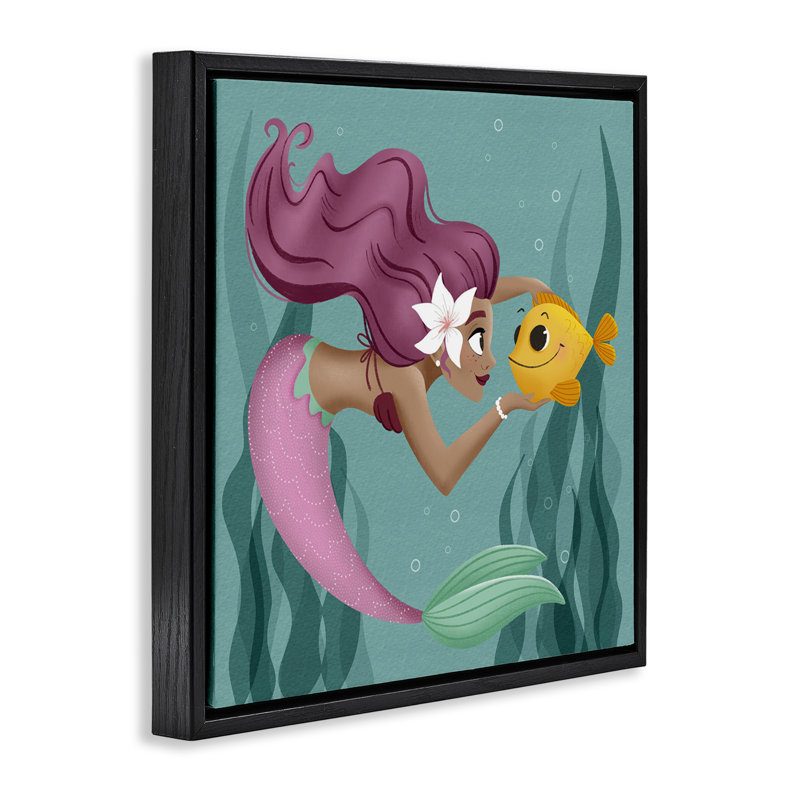 Cadre flottant Mermaid & Fish Friends, design par Sarah Hickman, Cadre flottant noir de jais, H 18 po x l 18 po
