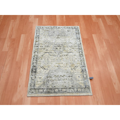 2'1" x 3'0" New Hand Knotted Ivory Wool & Silk Rectangle Oriental Rug - MOA10275483