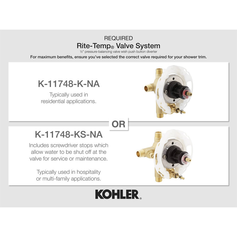 RiteTemp 1/2" PressureBalancing Valve with PushButton Diverter and Screwdriver Stops