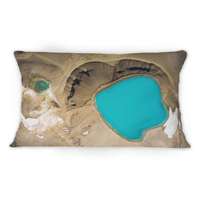 Aerial View Of Azure Volcanic Lake - French Country Printed Throw Pillow 1