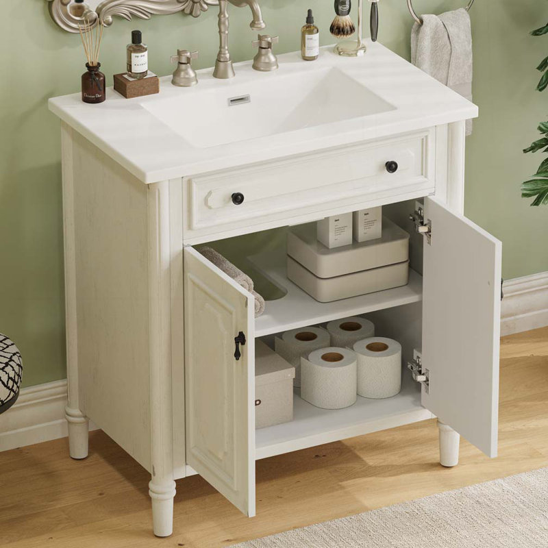 Meuble-lavabo de salle de bain avec lavabo, Blanc