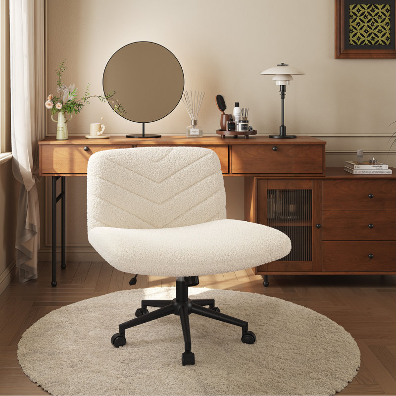 Fabric Swivel Desk Chair Office Chair with No Arms, Ivory