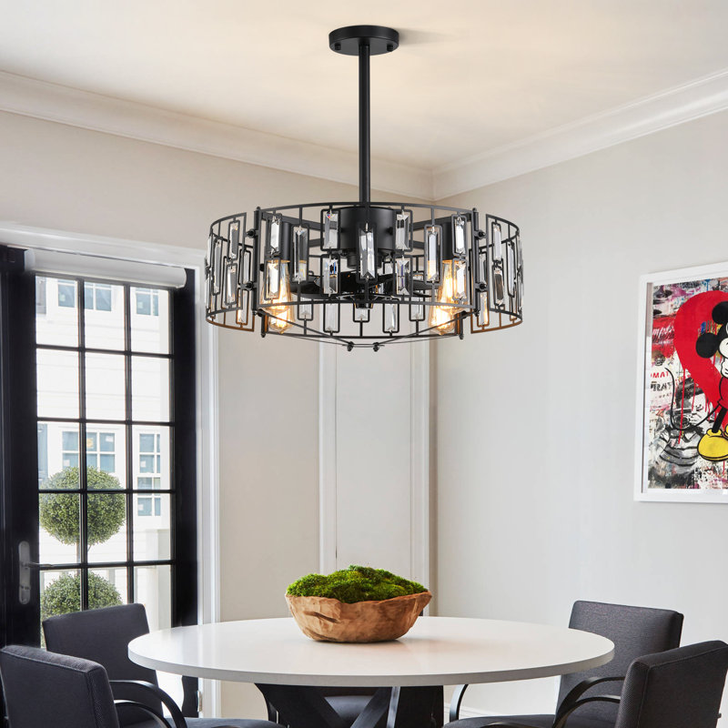 Boehme 19.68'' Crystal Caged Chandelier Ceiling Fan with Light and Remote Control