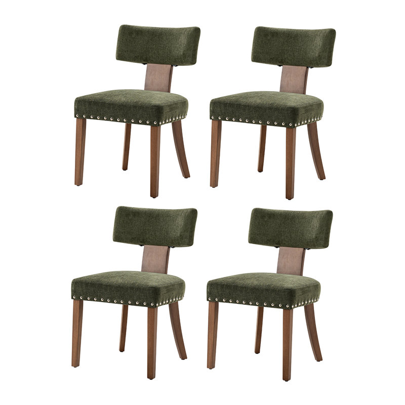 Dooey 20.5"W Mid-Century Modern Polyester Dining Chair with Nailhead Trim (Set of 4), 4, Moss