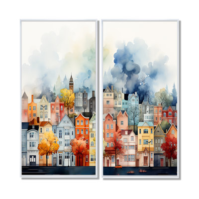 Popart Cityscape Urban Fog II - ensemble de 2 grands bâtiments d'art urbain