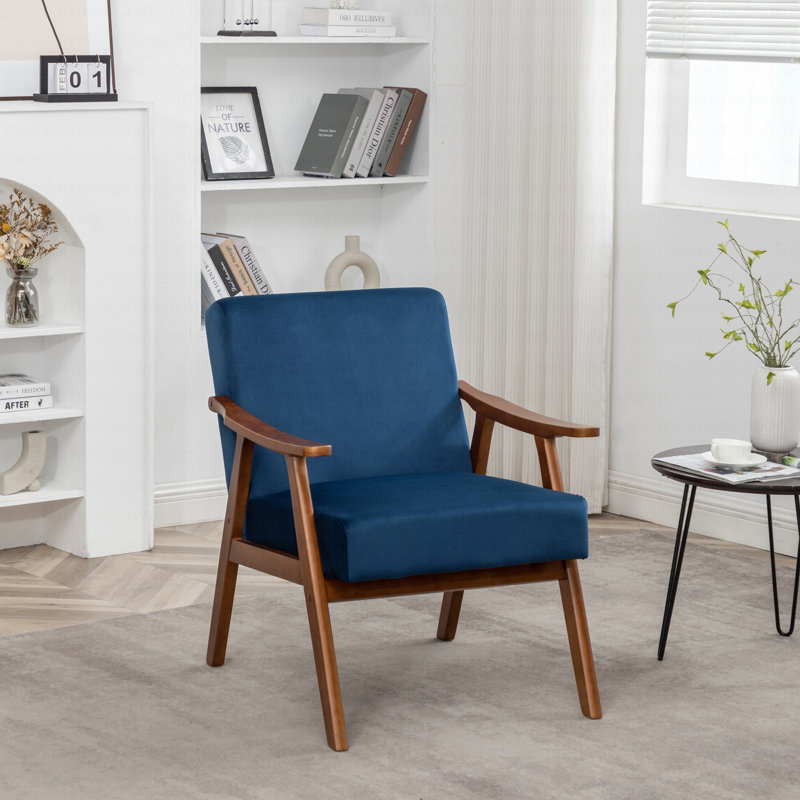Mid-Century Modern Accent Chair, Velvet Upholstered Side Chair with Solid Wood Frame, Comfy Extra Seating for Living Room