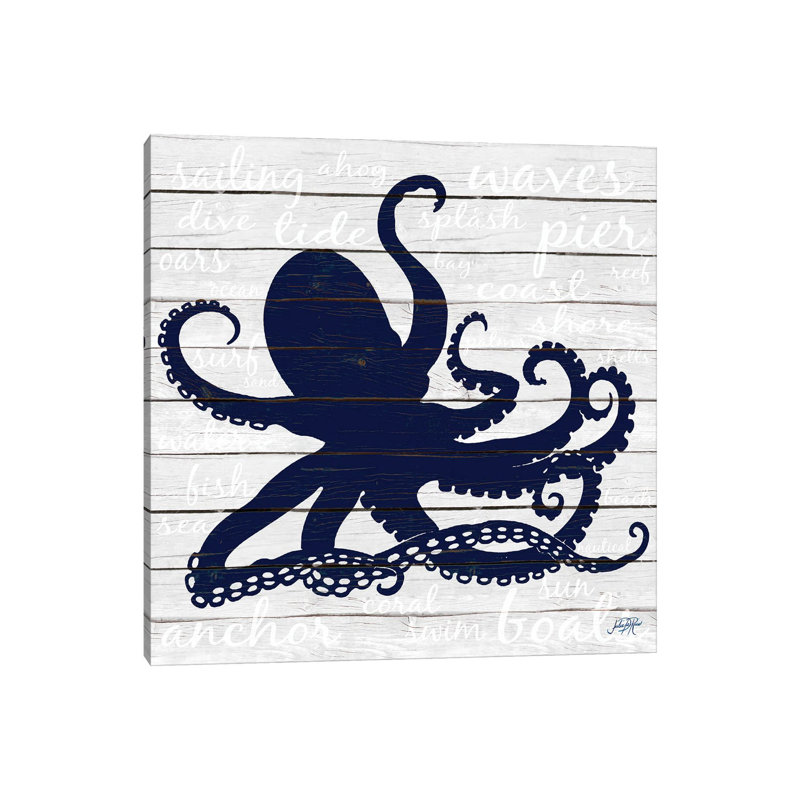 Indigo Octopus par Julie Derice - Giclée sur toile tendue avec châssis, H 12 po x l 12 po x P 0,75 po