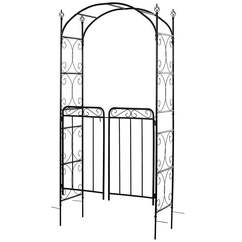 Rupert Garden Decorative Metal Arch with Gate, Patio Trellis Arbor