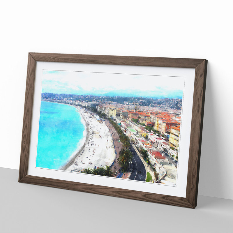 Nice Skyline in France - Picture Frame Graphic Art, 27cm H x 36cm W x 2cm D, Walnut Framed