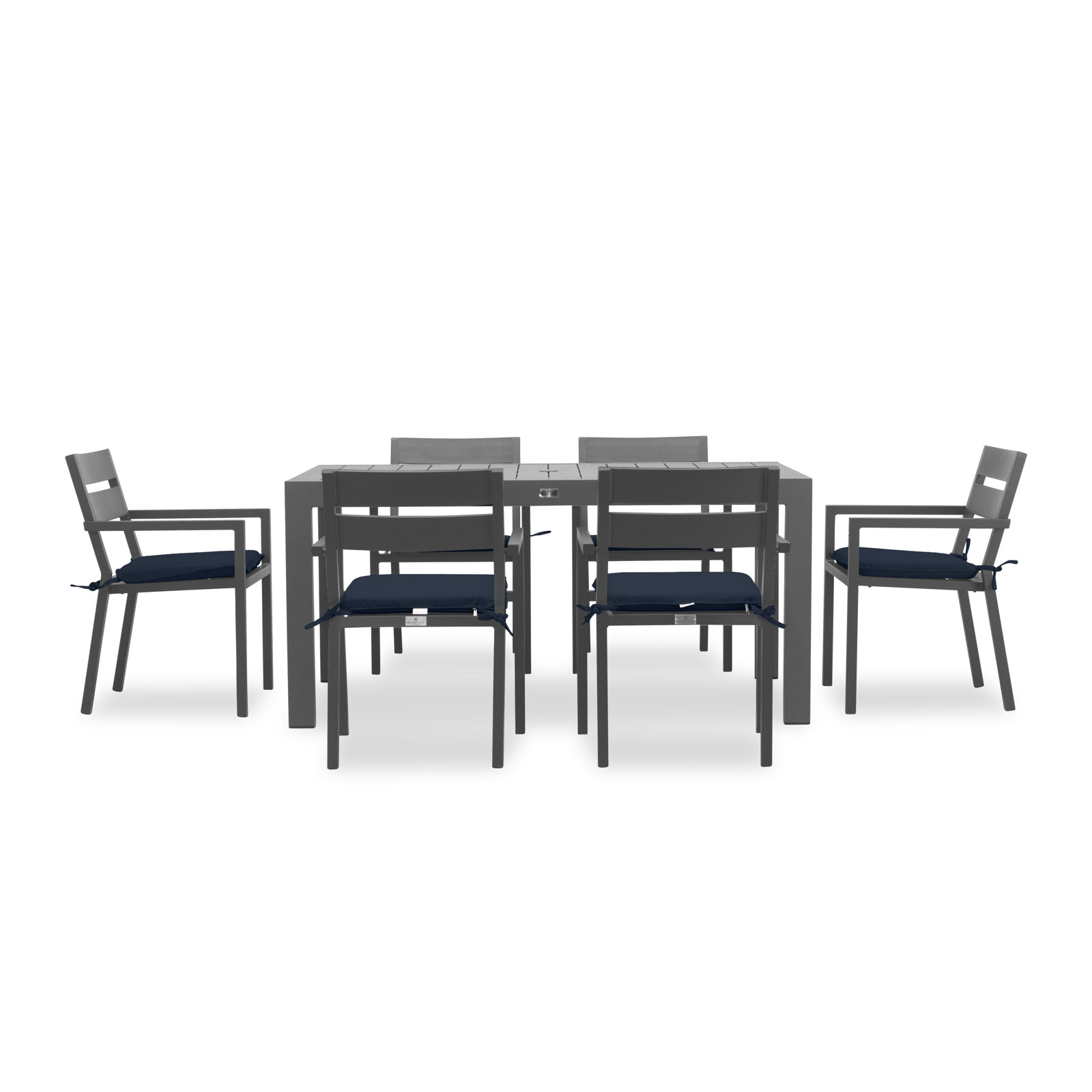 Eartha 63'' Rectangular 6 - Person Outdoor Dining Set with Cushions, Sunbrella® Spectrum Indigo, Slate