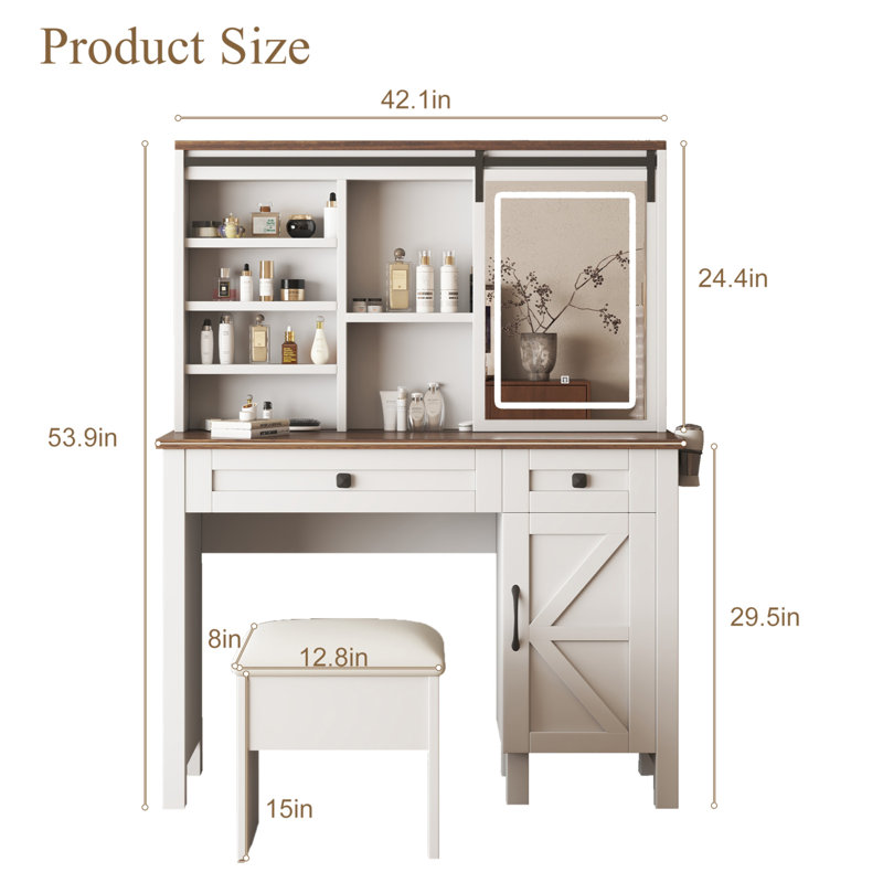 Charming Farmhouse Vanity Desk With Sliding Mirror And Ample Storage