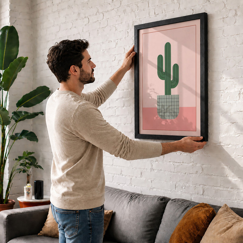 Geometric Saguaro Minimalist - Print, Unframed, A1 - 84.1 x 59.4 cm