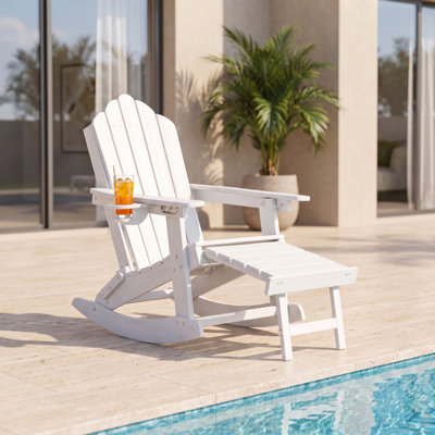 Folding HDPE Adirondack Rocking Chair with Ottoman, Cup Holder & Removable Base