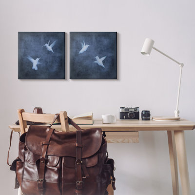 " Modern Blue Birds Flying Silhouettes " by Chris Donovan 2 - Pieces