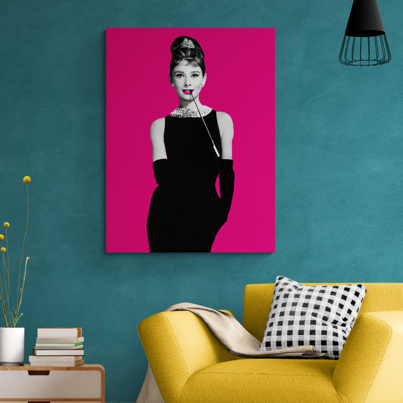 Kaylyn Audrey Hepburn Pop Art Pink - Breakfast At Tiffany's Movie Art - Print on Canvas, 81cm H x 61cm W x 4cm D
