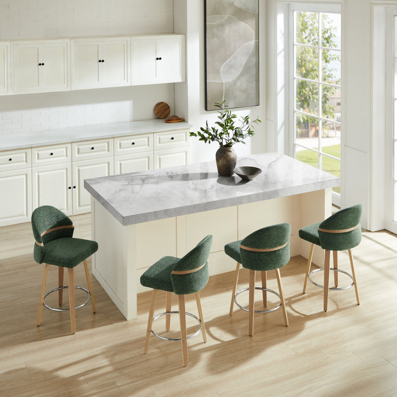 26'' Swivel Upholstered Counter & Bar Stool, Green Seat/Natural Frame