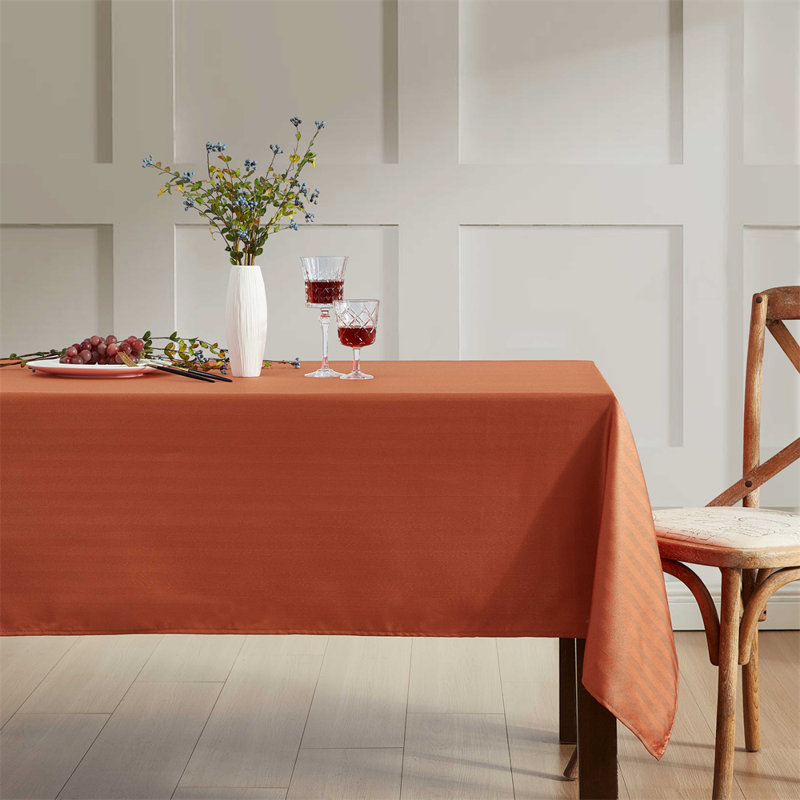 Lincoln Stripe Fabric Tablecloth, 84" Rectangle, Rust