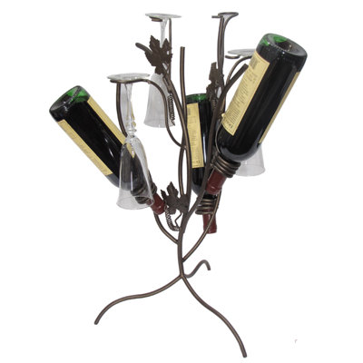 Grapevine 3 Bottle Tabletop Wine Bottle and Glass Rack