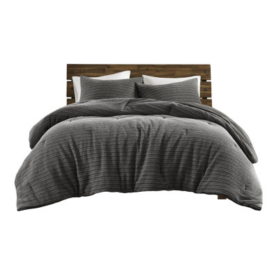 3pcs King/ King Comforter , Waffle Washed, Unique Texture, Arrangement, Oversized 100% Cotton, Vintage Softness, High - Quality Fill, All Season Comfort Charcoal, Special Yarns, Consistent Warmth
