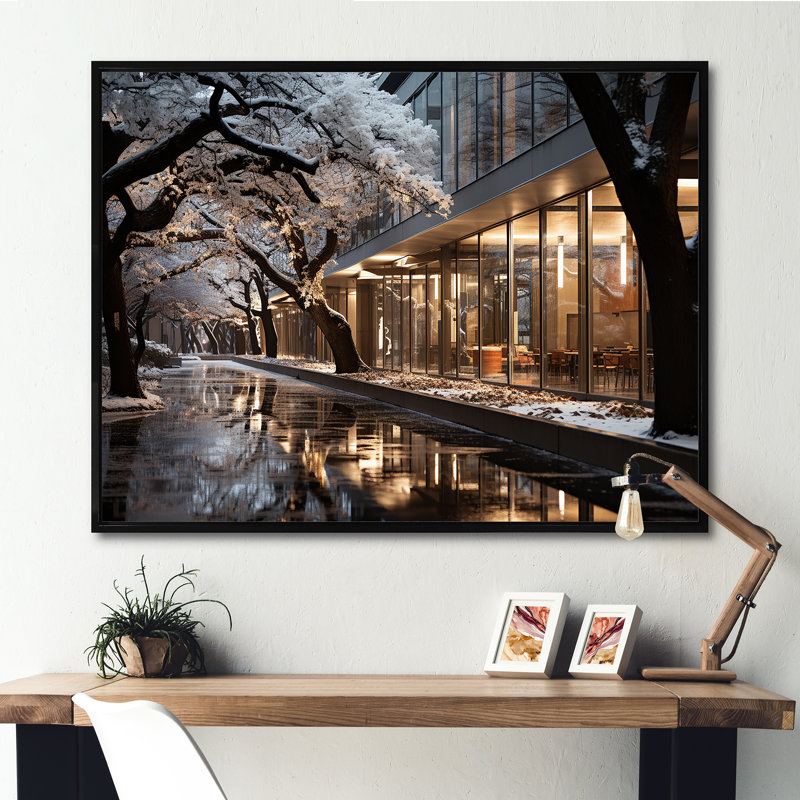 «College University Winter Winter I», reproduction sur toile, Cadre flottant noir, H 34 po x l 44 po x P 1,5 po