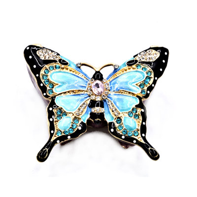 Boîte à bijoux bleue en émail avec cristaux autrichiens
