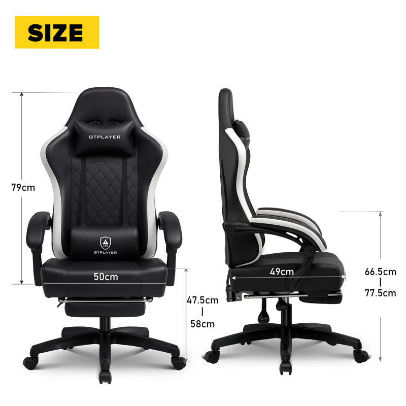 LUCKRACER GAMING CHAIR Adjustable Reclining Ergonomic Swiveling PC & Racing Game Chair with Footrest, Black-Faux Leather