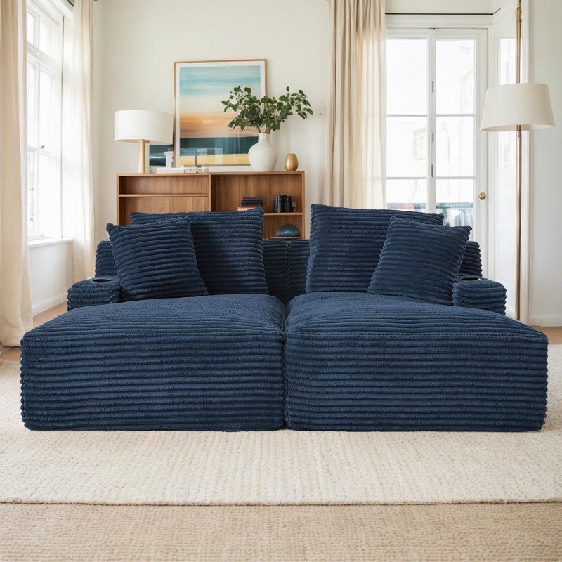 Très grand méridienne Mercer41, H 34 po x l 71 po x L 62 po, Bleu
