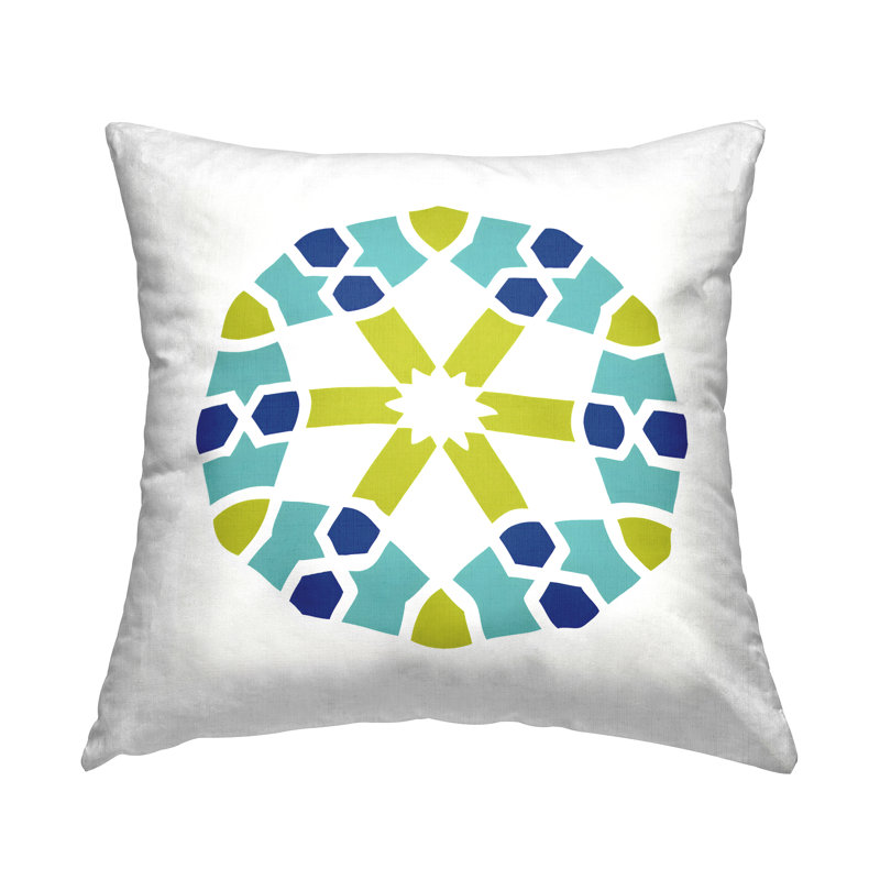 Coussin circulaire imprimé en médaillon bleu et vert par Irena Orlov