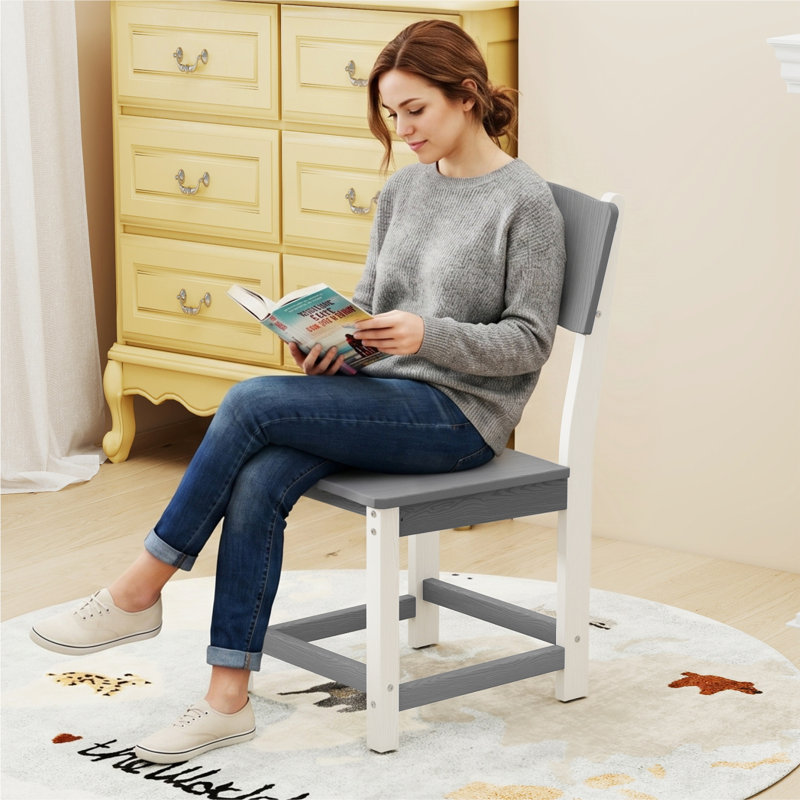 Chaise de patio Chaise de salle à manger d'extérieur en PEHD imperméable toutes saisons (ensemble de 2), Gris+blanc