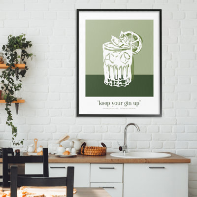Green Keep Your Gin Up Framed Giclee, design by Lettered and Lined