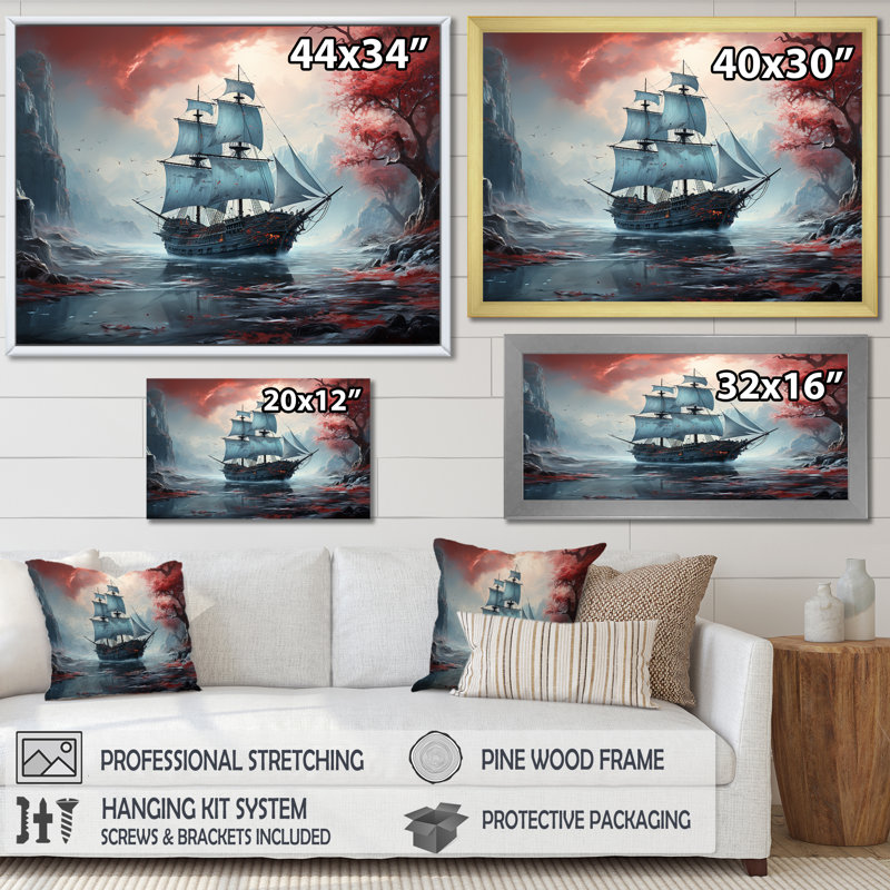 Naufrage pirate 1 - pirate, art mural encadré, Cadre flottant noir, H 24 po x l 32 po x P 1 po