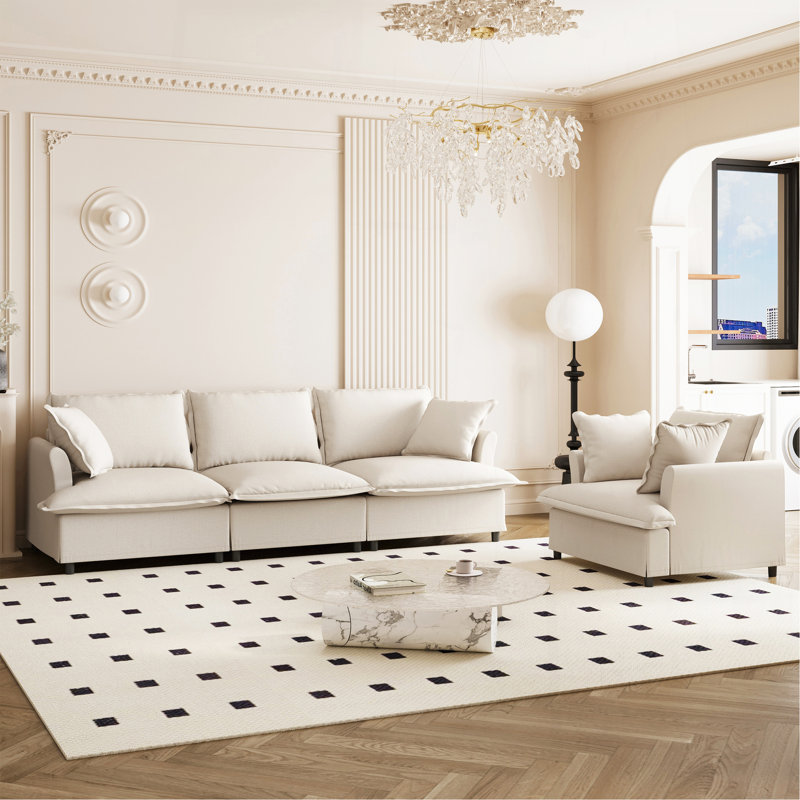 Ensemble de canapé de salon 2 pièces avec coussins décoratifs, Beige