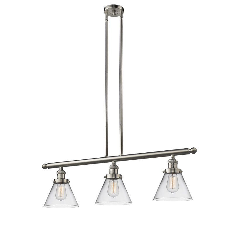 Luminaire suspendu pour îlot 3 lumières Cone, H 36 po x l 36 po x P 8 po, Transparent, Nickel satiné brossé