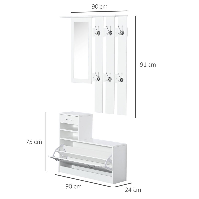 Montverde Hall Tree 22cm Wide with Bench and Shoe Storage, White