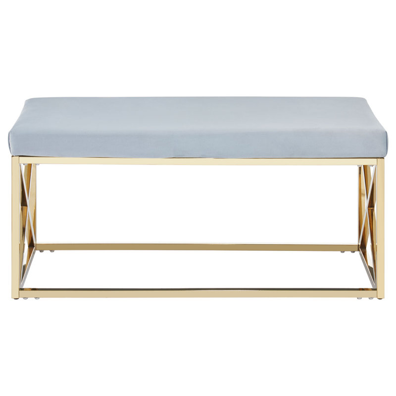 Sayyed Velvet Upholstered Bench, Gold, Grey