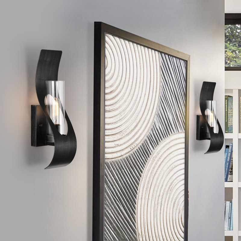 Mckenlie Antique Black 1 light Curved Frame Clear Glass Wall Sconce