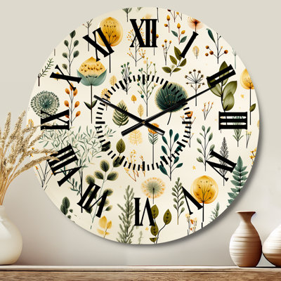 Earthy Zen Garden - Floral Black Face Wall Clock