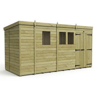 Total Sheds 13ft x 5ft Pent Garden Shed - Double Door - With Windows - Pressure Treated Timber - UK Manufactured