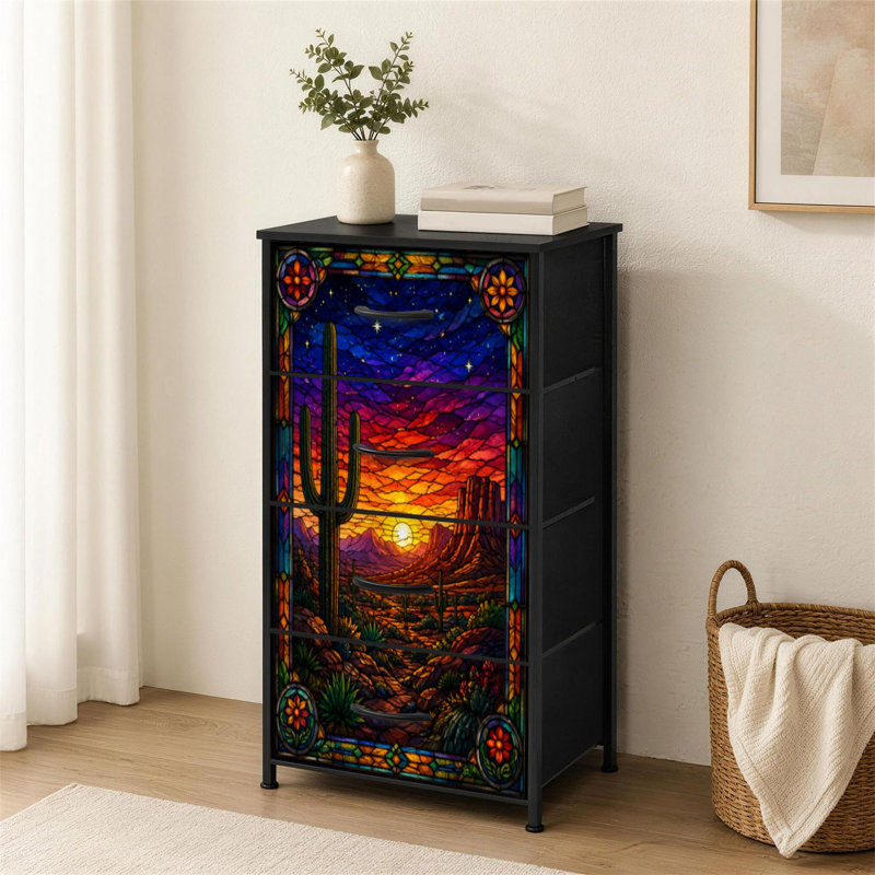Commode à 4 tiroirs pour chambre à coucher Cactus en verre teinté du désert Western Sunset Night Star Serene Saguaro