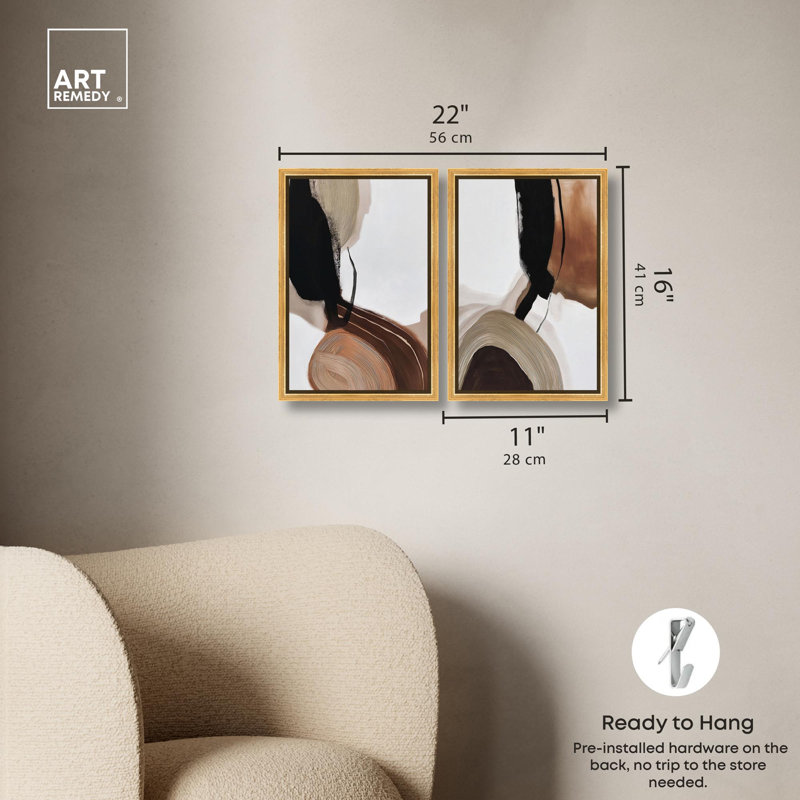 "Earth Curves", ensemble de décorations murales boho par Art Remedy, cadre doré, 10 x 15, 16" H x 11" W, Gold Frame