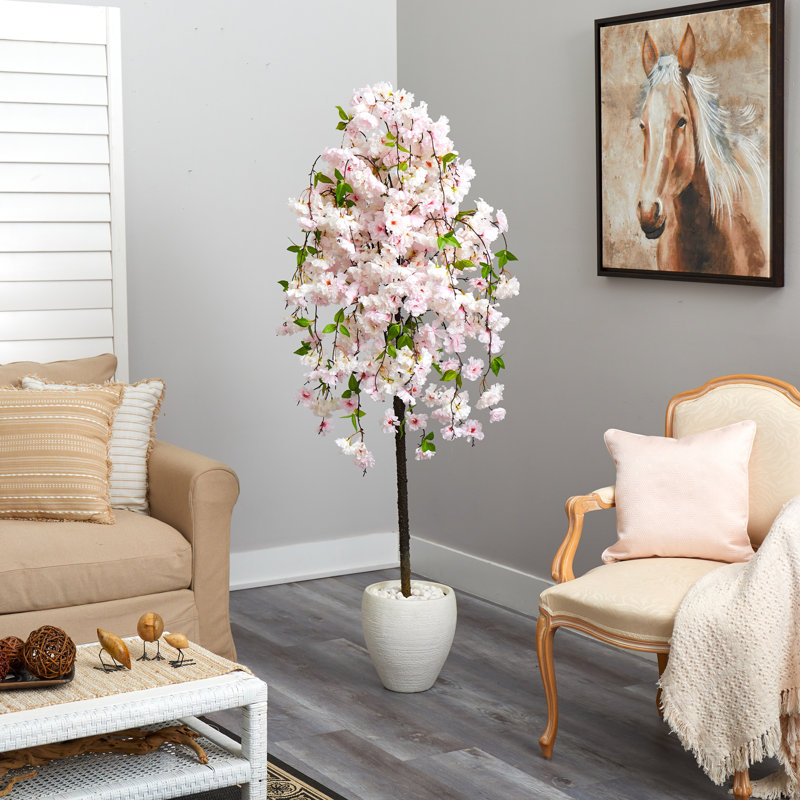 70'' Faux Cherry Blossom Tree in Clay Planter