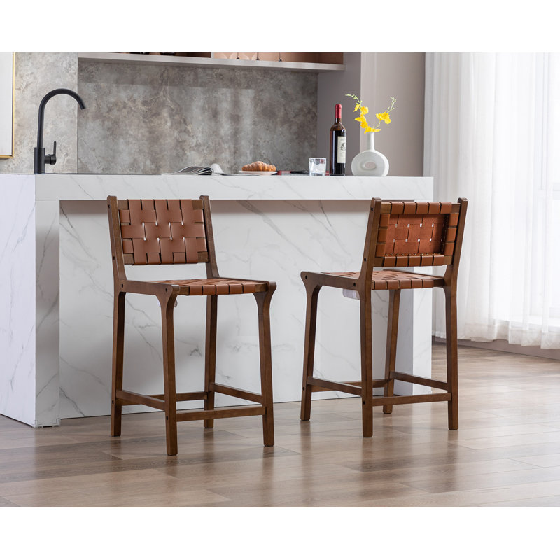 Tabouret de bar et de comptoir en bois massif Pangita, Cadre brun / noyer, Tabouret de comptoir (hauteur du siège de 23,5 po