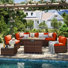 Ensemble de conversation modulaire en rotin pour 6 personnes avec coussins